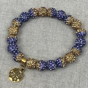Rustic Cuff Emerson Purple Lavender Gold Beaded Stretch Bracelet RC Gold Charm